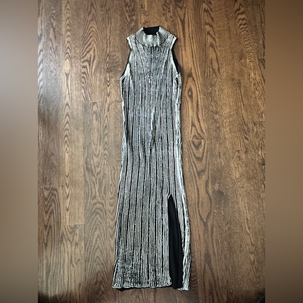 LULUS Black and Silver Sleeveless Knit Dress